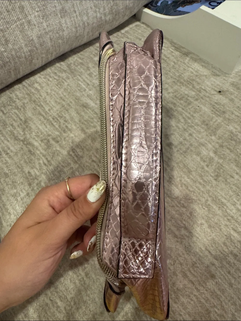 Victoria’s Secret Metallic Rose Gold Snake-Embossed Cosmetic Carry Case